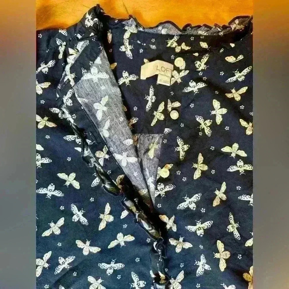 Loft women’s button up sleeveless blouse dark blue bee print cotton size XS - Picture 13 of 15